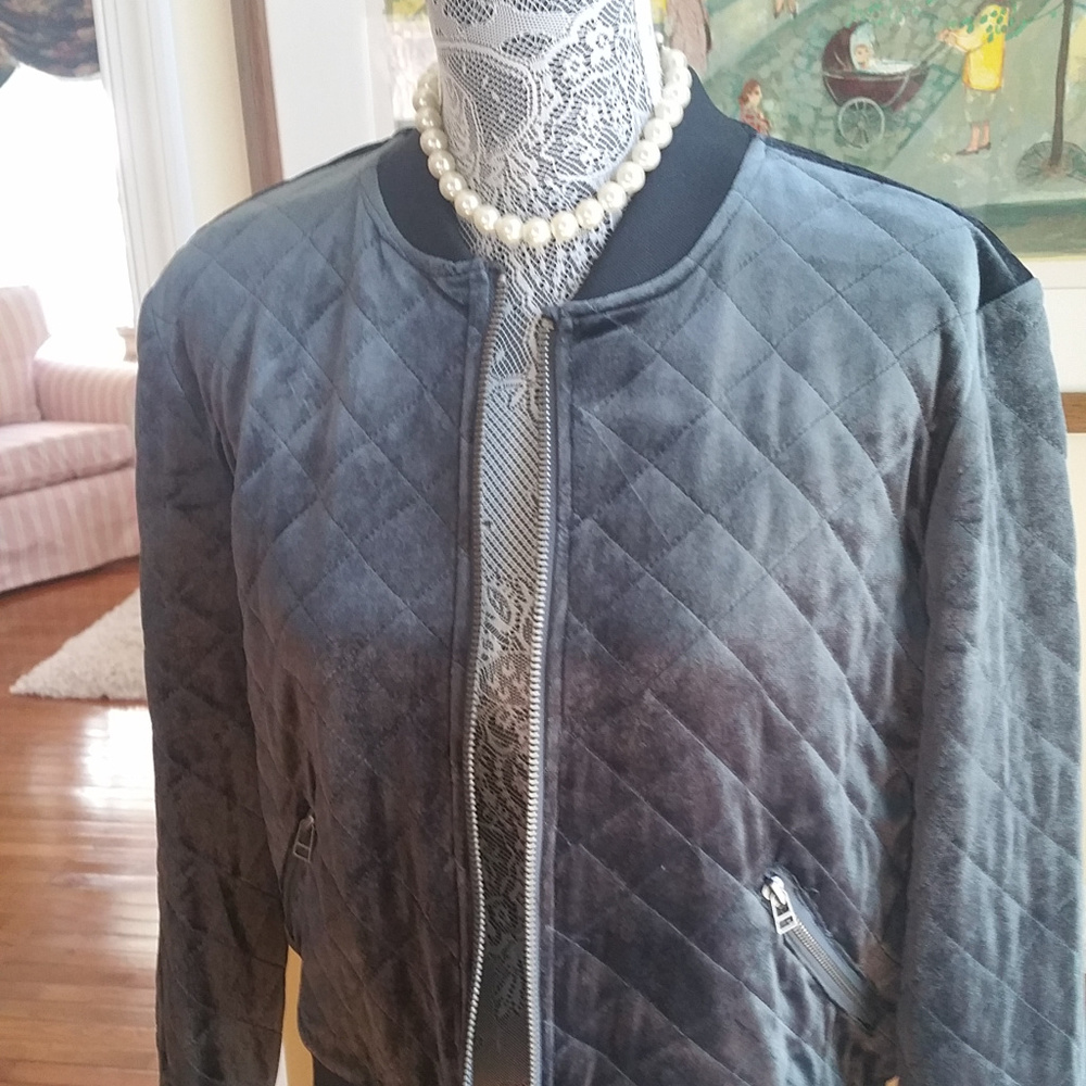 Kensie teal quilted  velvet bomber jacket new